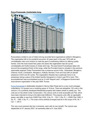 Purva Promenade- Comfortable living