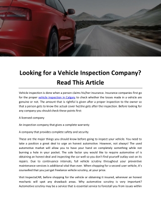 Looking for a Vehicle Inspection Company. Read This Article