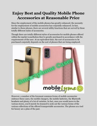 Enjoy Best and Quality Mobile Phone Accessories at Reasonable Price