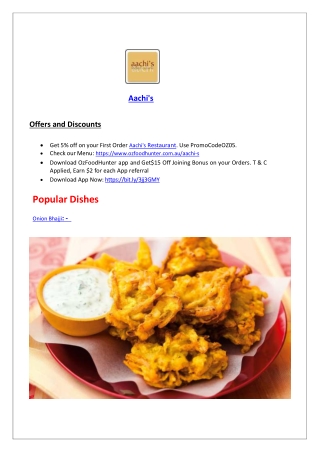 15% Off - Aachi's Kew Indian Menu Delivery and Takeaway, VIC