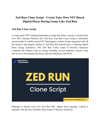 Zed Run Clone Script - Create Your Own NFT Based Digital Horse Racing Game Like Zed Run