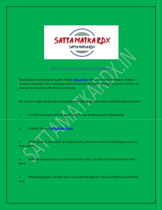 How to satta matka result can be used site