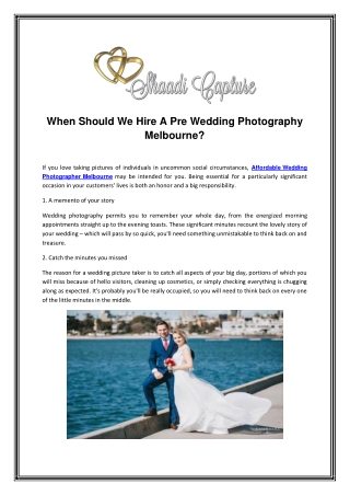 When Should We Hire A Pre Wedding Photography Melbourne