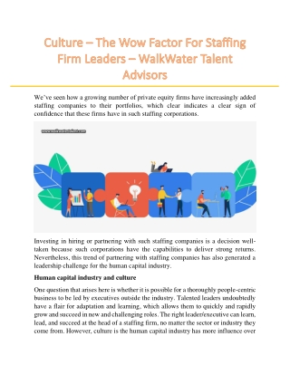 Culture – The Wow Factor For Staffing Firm Leaders – WalkWater Talent Advisors