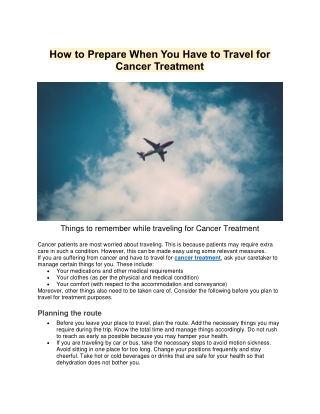 How to Prepare When You Have to Travel for Cancer Treatment