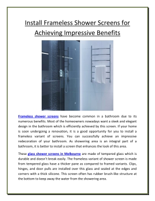 Install Frameless Shower Screens for Achieving Impressive Benefits