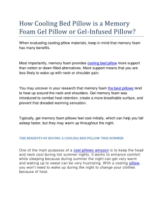 How Cooling Bed Pillow  is a Memory Foam Gel Pillow or Gel-Infused Pillow