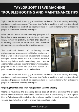 Taylor Soft Serve Machine Troubleshooting and Maintenance Tips