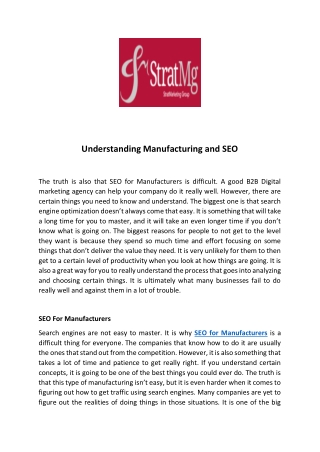 Understanding Manufacturing and SEO