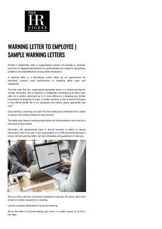 Format and Example of an Employee Warning Letter