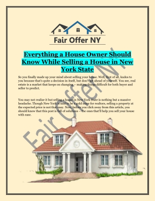 Selling A House in New York State | Fair Offer NY