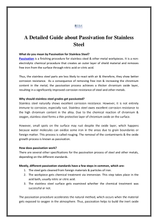 Passivation for Stainless Steel