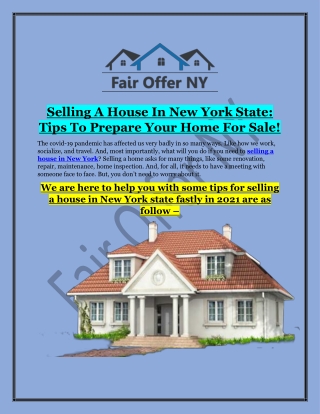 Selling A House in New York State | Fair Offer NY