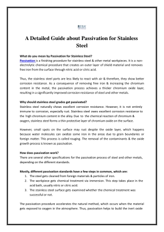 Passivation for Stainless Steel