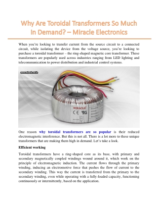 Why Are Toroidal Transformers So Much In Demand? – Miracle Electronics