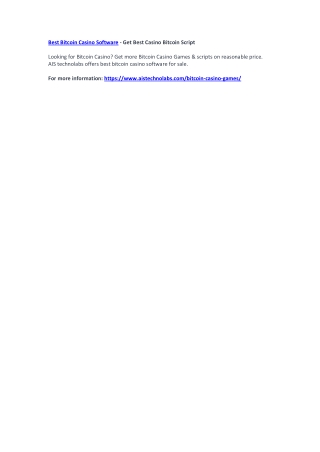 Best Bitcoin Casino Software - Get Best Casino Bitcoin Script