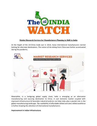Market Research Services for Manufacturers Planning to Shift to India