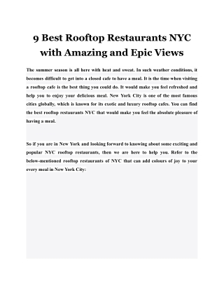 9 Best Rooftop Restaurants NYC with Amazing and Epic Views