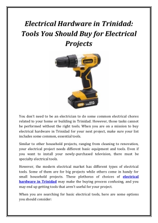 Electrical Hardware in Trinidad Tools You Should Buy for Electrical Projects