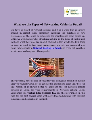 What are the Types of Networking Cables in Dubai?