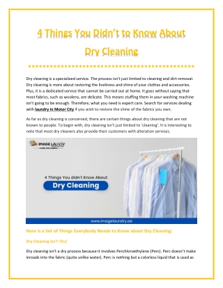 Things to Know About Dry Cleaning