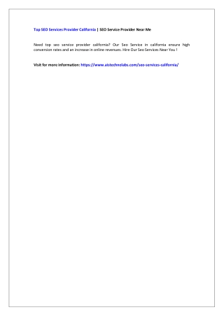 Top SEO Services Provider California | SEO Service Provider Near Me