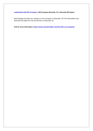 Leading Riverside SEO Company | SEO Company Riverside, CA | Riverside SEO Expert