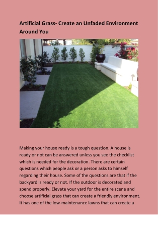 Artificial Grass- Create an Unfaded Environment Around You