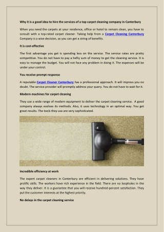 Why it is a good idea to hire the services of a top carpet cleaning company in Canterbury