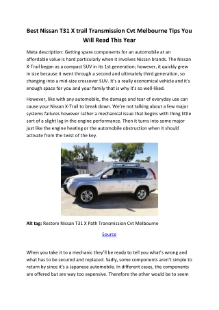 Nissan T31 X Path Transmission Cvt Melbourne