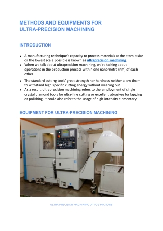 Methods And Equipments For Ultra Precision Machining