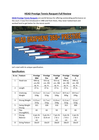 HEAD Prestige Tennis Racquet-Full Review