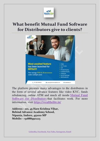 What benefit Mutual Fund Software for Distributors give to clients