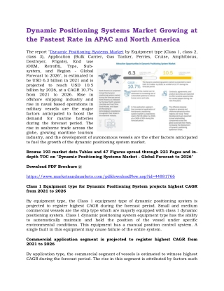 Dynamic Positioning Systems Market Growing at the Fastest Rate in APAC and North America