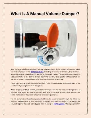 What Is A Manual Volume Damper?