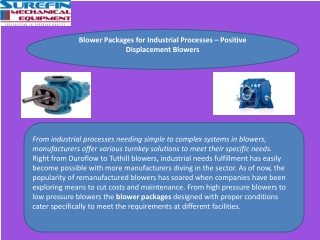 Blower Packages for Industrial Processes – Positive Displacement Blowers