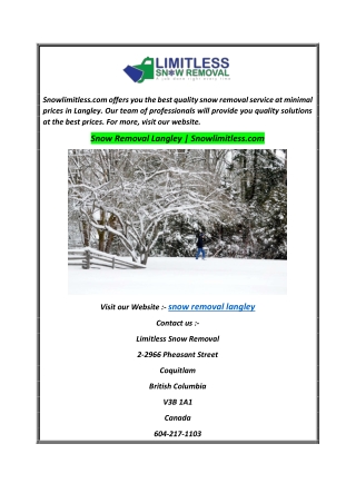 Snow Removal Langley  Snowlimitless.com