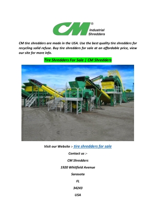 Tire Shredders For Sale  CM Shredders