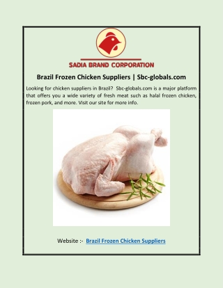 Brazil Frozen Chicken Suppliers | Sbc-globals.com