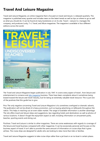 The Facts About Travel And Leisure Magazine Uncovered