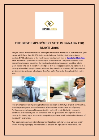 The Best Employment Site in Canada for Black Jobs