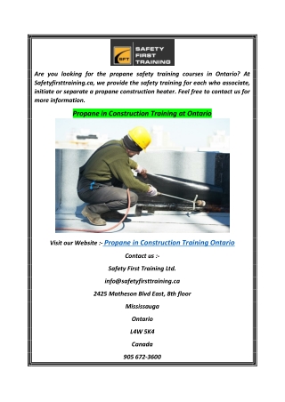 Propane in Construction Training at Ontario