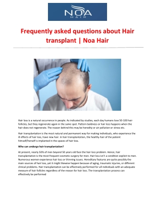 Frequently asked questions about Hair transplant  Noa Hair