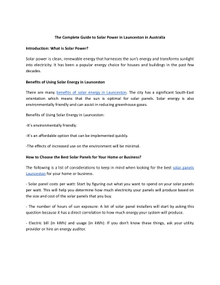The Complete Guide to Solar Power in Launceston in Australia