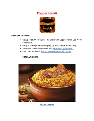 5% off - Copper Handi Indian restaurant Parramatta takeaway, NSW