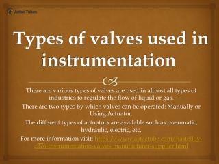Types of valves used in instrumentation