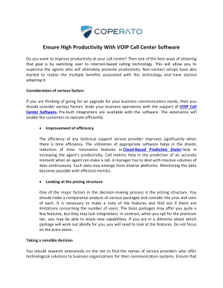 Ensure High Productivity With VOIP Call Center Software