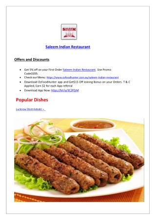 5% off - Saleem Indian Restaurant Coburg Menu, VIC