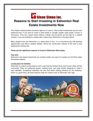 Reasons to Start Investing in Edmonton Real Estate Investments Now