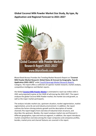 Global Coconut Milk Powder Market Research Report 2021-2027